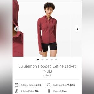 Lululemon Hooded Define Jacket Nulu- Chianti